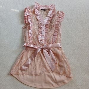 rue21 ♡ satin tie ribbon pink top vintage y2k lace silky quiet medium